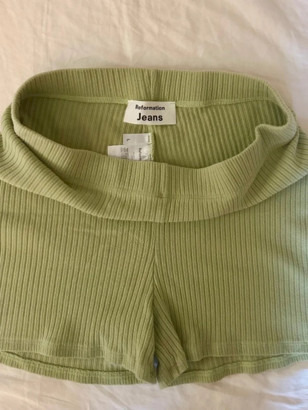 Reformation Ribbed Lounge Shorts Green Sz L